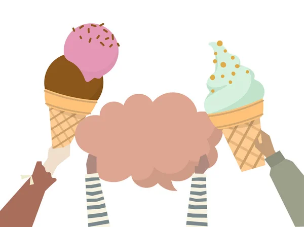 カラフルなアイスクリームを両手の図 — ストック写真