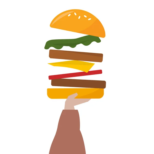 Ilustracja Ręki Trzymającej Cheeseburger — Zdjęcie stockowe