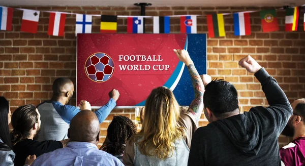 Cheerful Supporters Watching Football Pub — Stock Photo, Image