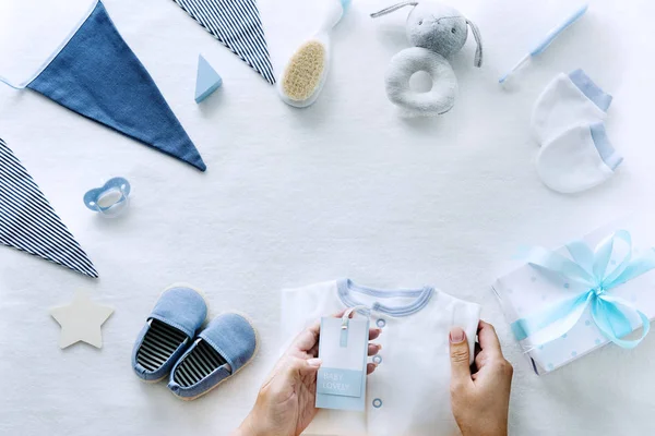 Bebê Menino Azul Presentes — Fotografia de Stock