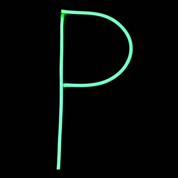 Lumini Verzi Neon Litere Alfabet — Fotografie, imagine de stoc