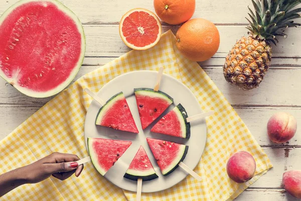 Frisch Geschnittene Wassermelone Stielen — Stockfoto