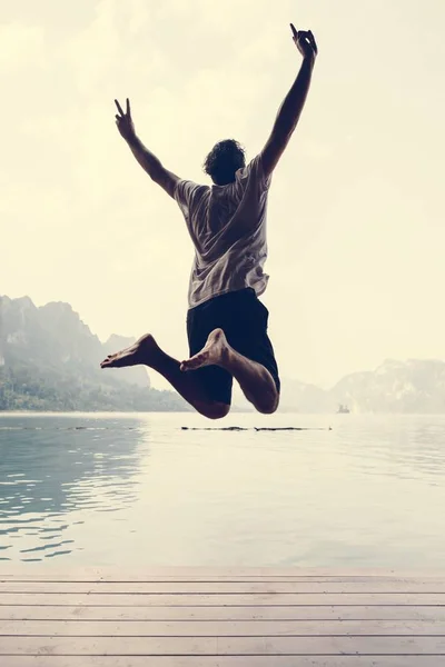Happy Man Jumping Joy — Stock Photo, Image