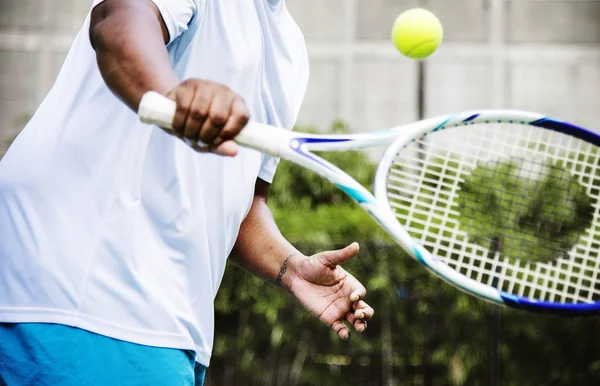 Jugador Listo Para Golpear Una Pelota Tenis — Foto de Stock