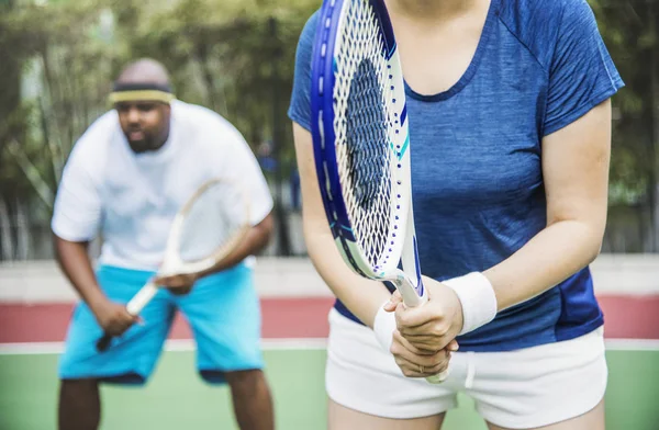 Pareja Jugando Tenis Equipo — Foto de Stock