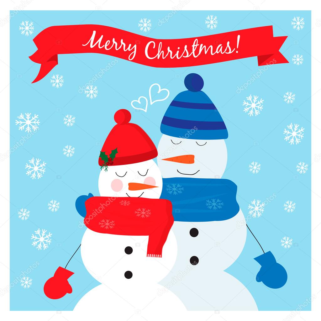 愛かわいい雪だるまと snowwoman のカップルのクリスマス イラスト