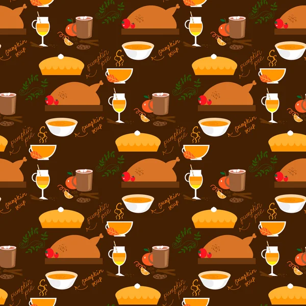 Thanksgiving naadloze voedsel patroon — Stockvector