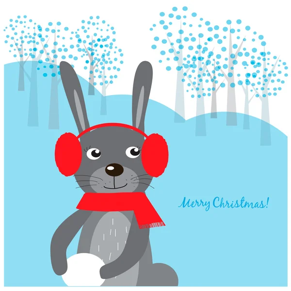 Illustrazione natalizia con coniglio carino — Vettoriale Stock