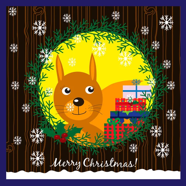 Boże Narodzenie ilustracja z słodkie wiewiórka w wydrążonym drzewie — Wektor stockowy