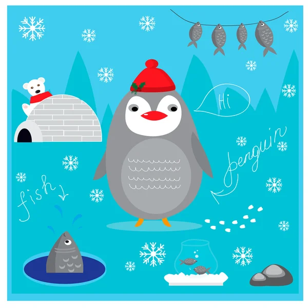 Illustration with cute penguin — Stock vektor