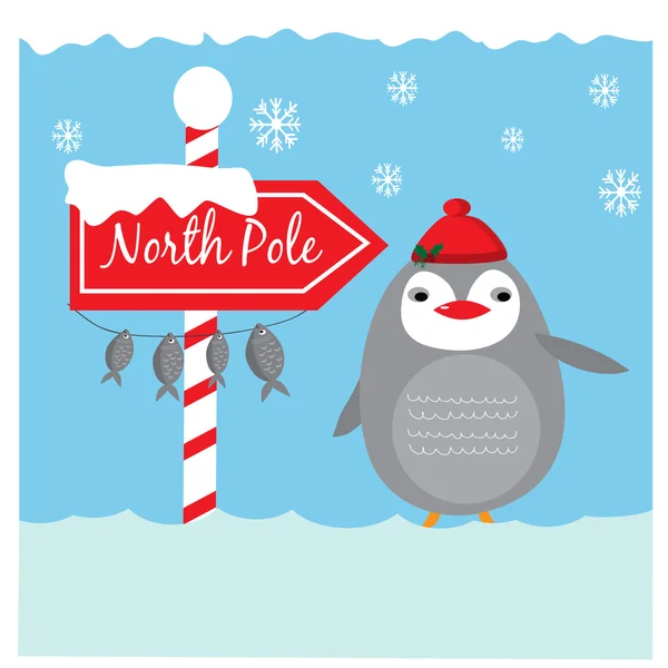 Illustration with cute penguin on the North Pole — Stock vektor
