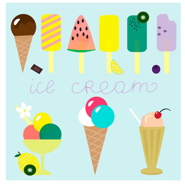 Collection with diffrent ice-cream — Stock Vector