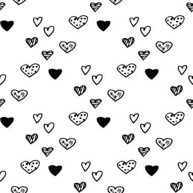 Siyah-beyaz çizilmiş kalpleri ile Seamless Modeli