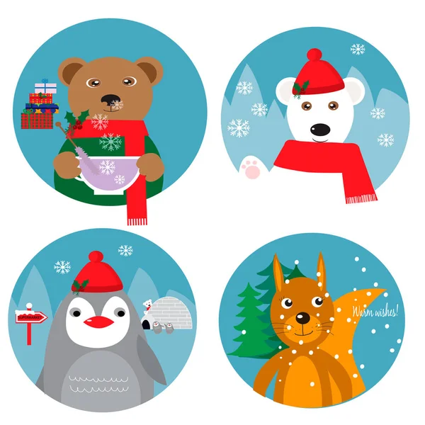 圣诞贺卡, 带可爱狗的贴纸-2018 年的象征. — 图库矢量图片