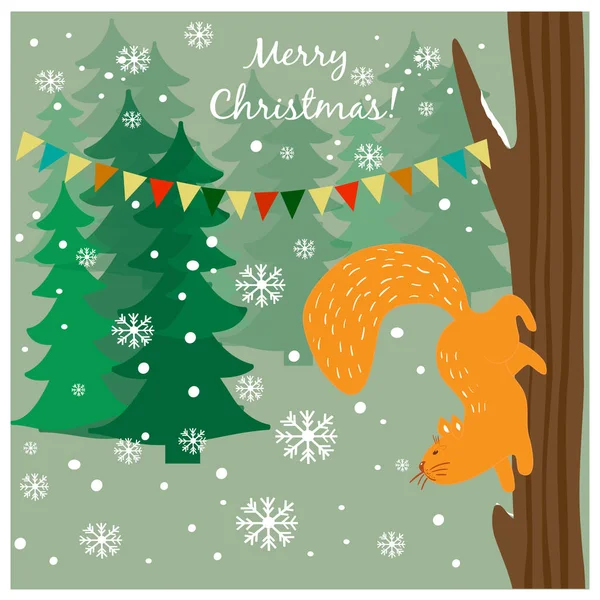 Kartki świąteczne z słodkie wiewiórka w lesie — Wektor stockowy