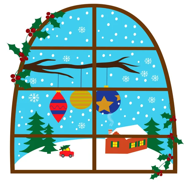 Illutration met winterseizoen in een venster — Stockvector