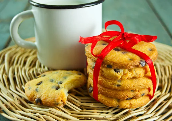 Christmas Cookies Milk Mug Wooden Table — Stock Photo, Image