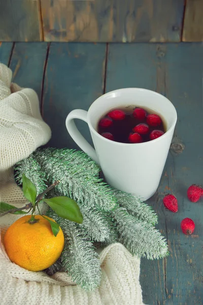 Hot Christmas Tea Hawthorn Berries — Stock Photo, Image