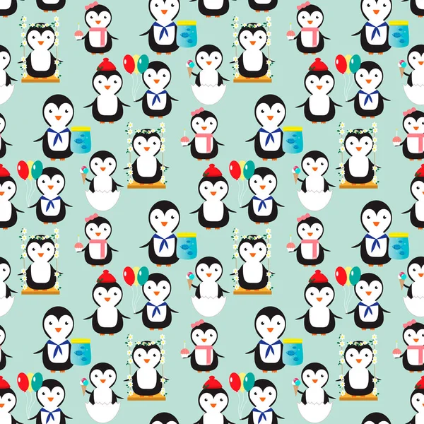 かわいいペンギンとのシームレスなパターン — ストックベクタ