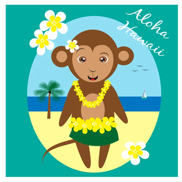 Cartes Hawaïennes Avec Hula Singe — Image vectorielle