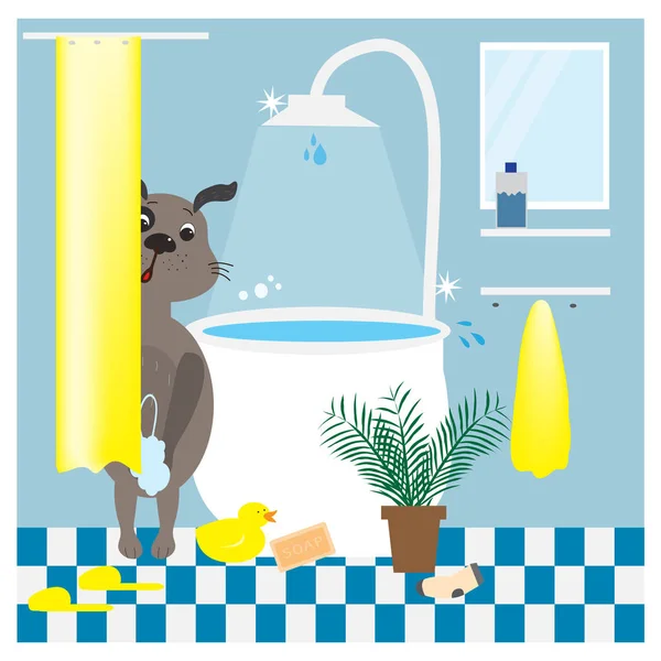 Σκύλος Στο Μπάνιο — Διανυσματικό Αρχείο
