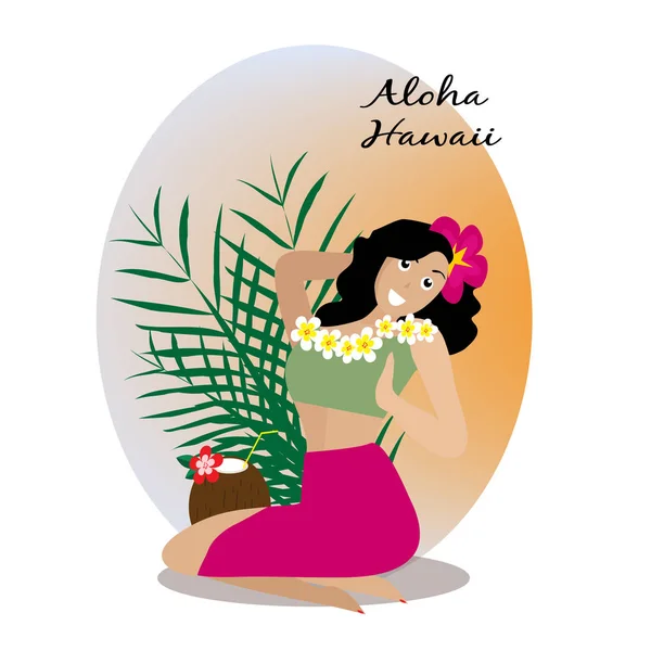 Cartes Hawaïennes Avec Hula Jolie Fille — Image vectorielle