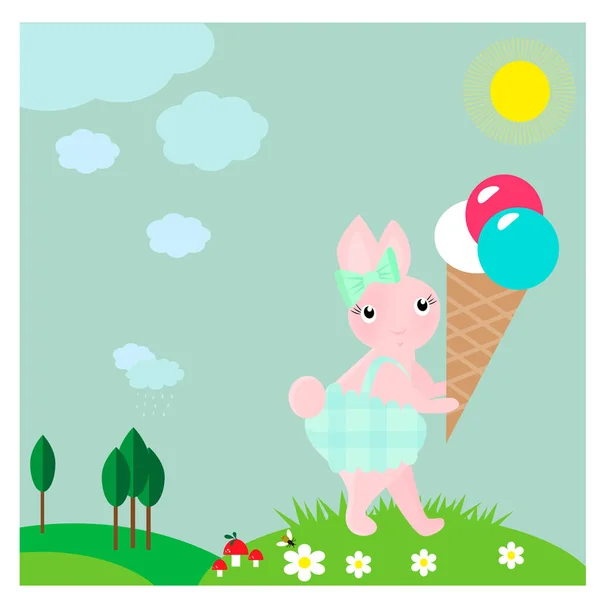 Κάρτα Χαριτωμένο Μικρό Κουνελάκι Παγωτό — Διανυσματικό Αρχείο