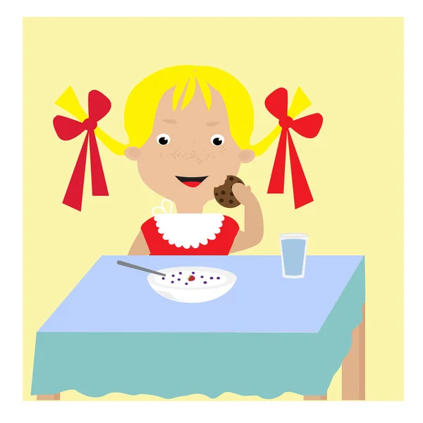 Εικονογράφηση Χαριτωμένο Κορίτσι Τρώει Τρόφιμα — Διανυσματικό Αρχείο