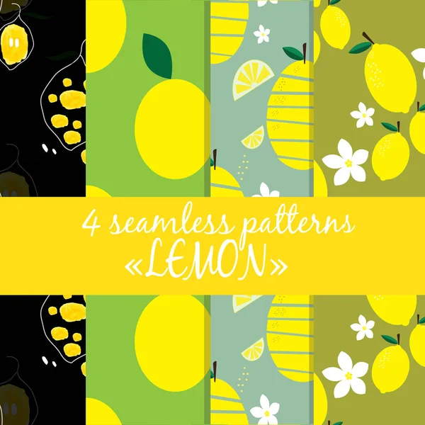 Seamless patterns collection with lemons — Stock Vector