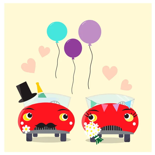 滑稽的车-新娘和新郎。新婚夫妇. — 图库矢量图片