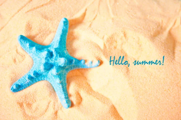 Big Starfish White Sand Text Hello Summer — Stock Photo, Image