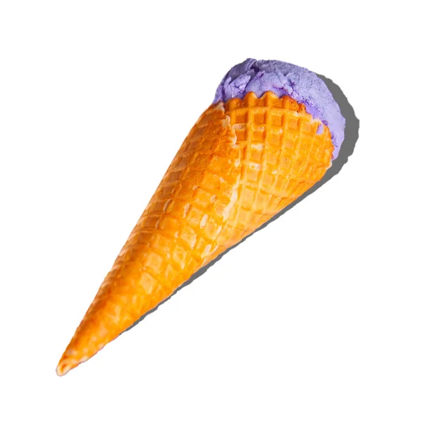 Waffle Cone Purple Lilac Ice Cream Isolated — Stock Photo, Image