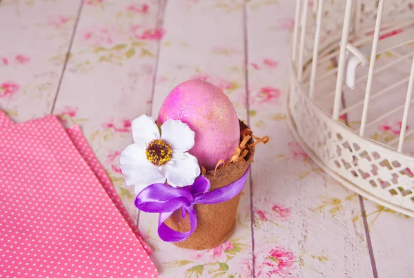 Easter Pink Color Decorated Egg Pot — Stock Photo, Image