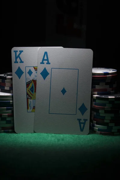 Poker Žetony Karty Obraz Vysokým Rozlišením Pro Hazardní Průmysl — Stock fotografie