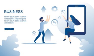 Gençler, takım çalışması konsepti, akıllı telefon, düz vektör çizimi