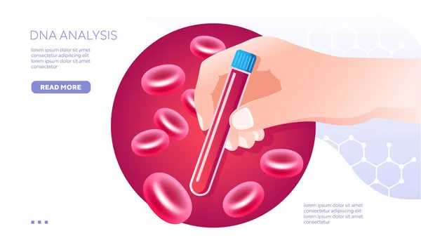 Dna Tests Hands Bottle Red Blood Cells Background — Stock Vector