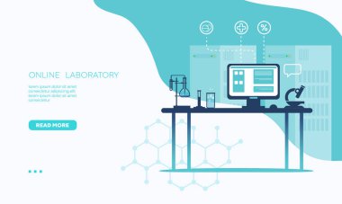Çevrimiçi tıbbi laboratuvar kavramsal vektör illüstrasyon hemyum tüpleri. Araştırma, test, klinik