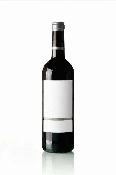 Bottle Red Wine Empty Label White Background — Stock Photo, Image