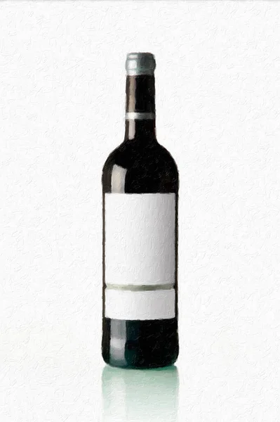 Garrafa Vinho Tinto Com Rótulo Vazio Fundo Branco — Fotografia de Stock