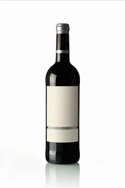 Bottle Red Wine Empty Label White Background — Stock Photo, Image