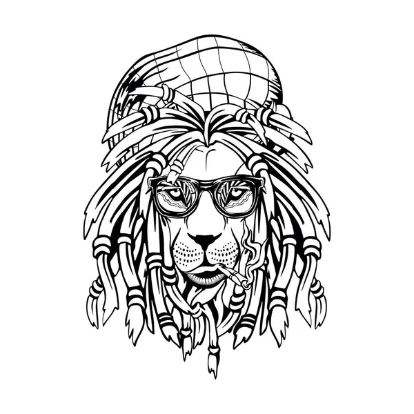 Lion Rastaman White Background — Stock Vector