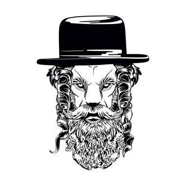 Beyaz arka planda sakallı Aslan Yahudi şapkası