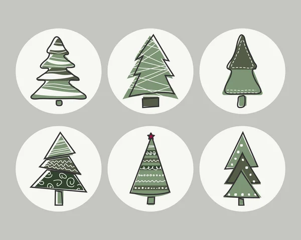 Conjunto de ícones Árvores de Natal com os contornos da mão — Vetor de Stock