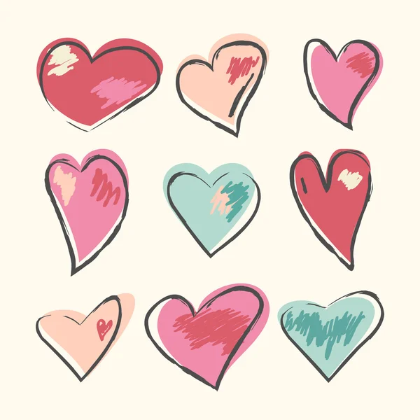 A set of hand-drawn hearts for your design — Stock Vector