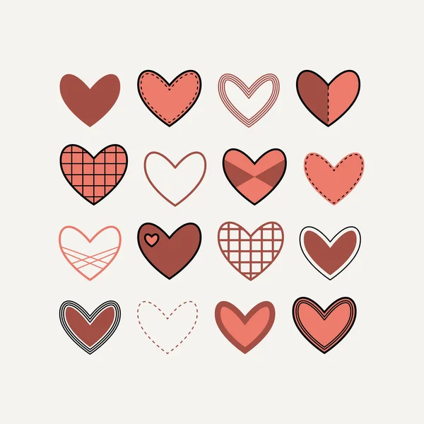 Set contour hearts icons in red — Stock Vector