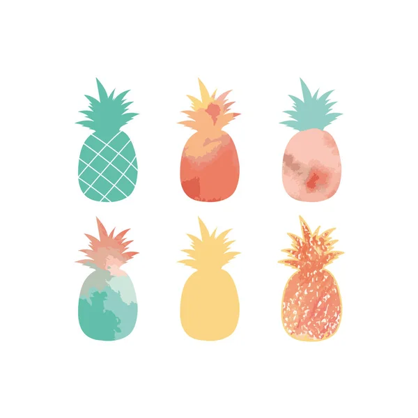 Sběr roztomilé ananas siluety. Vektorové ilustrace — Stockový vektor