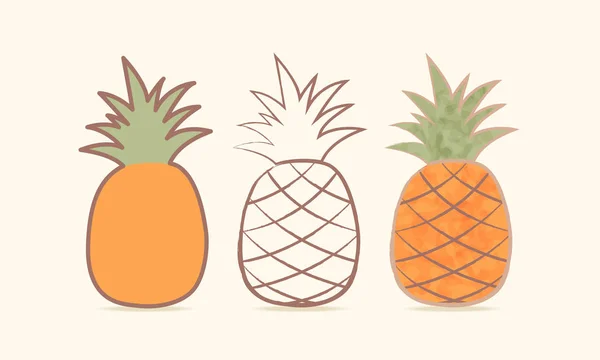 Tre caricatura ananas Illustrazione vettoriale — Vettoriale Stock