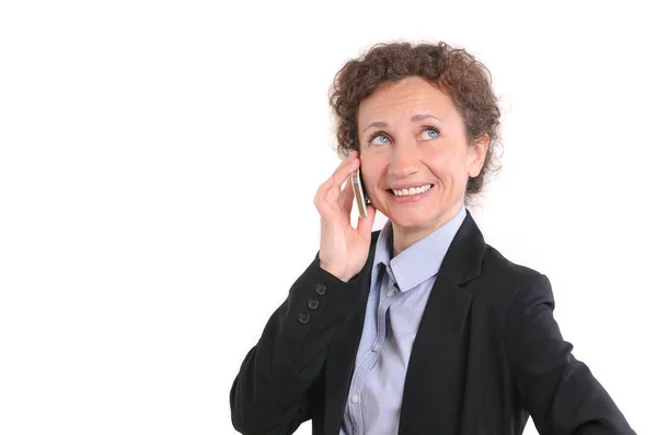 Szép mosolygó üzleti nő beszél a telefonon — Stock Fotó