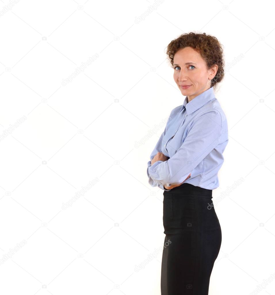 Beautiful mature business woman isolated over white background.