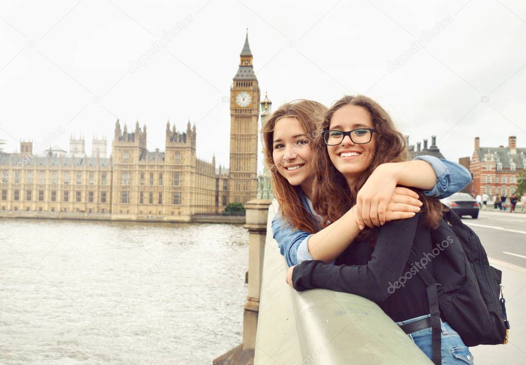 Two teenage girls on Big Ben background